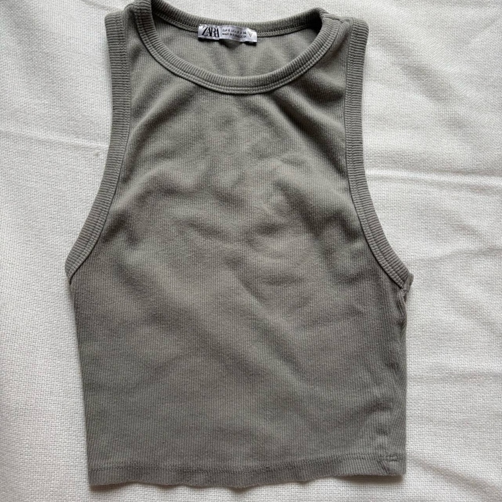 Zara Green Fitted Crop Tank Top